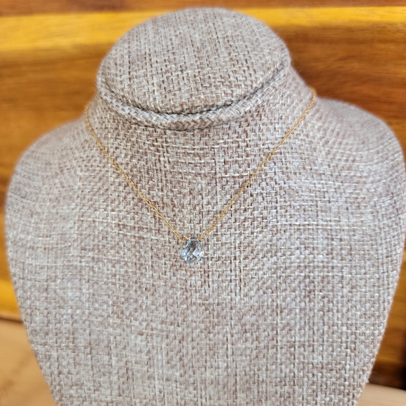 Swiss Blue Topaz Necklace Minimalist Crystal Gemstone December Birthstone - Picture 6 of 8